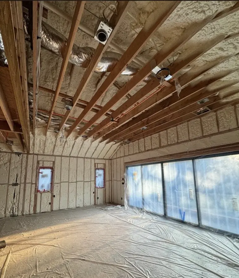 Interior walls and ceiling insulated with spray foam during new construction in Wyomissing